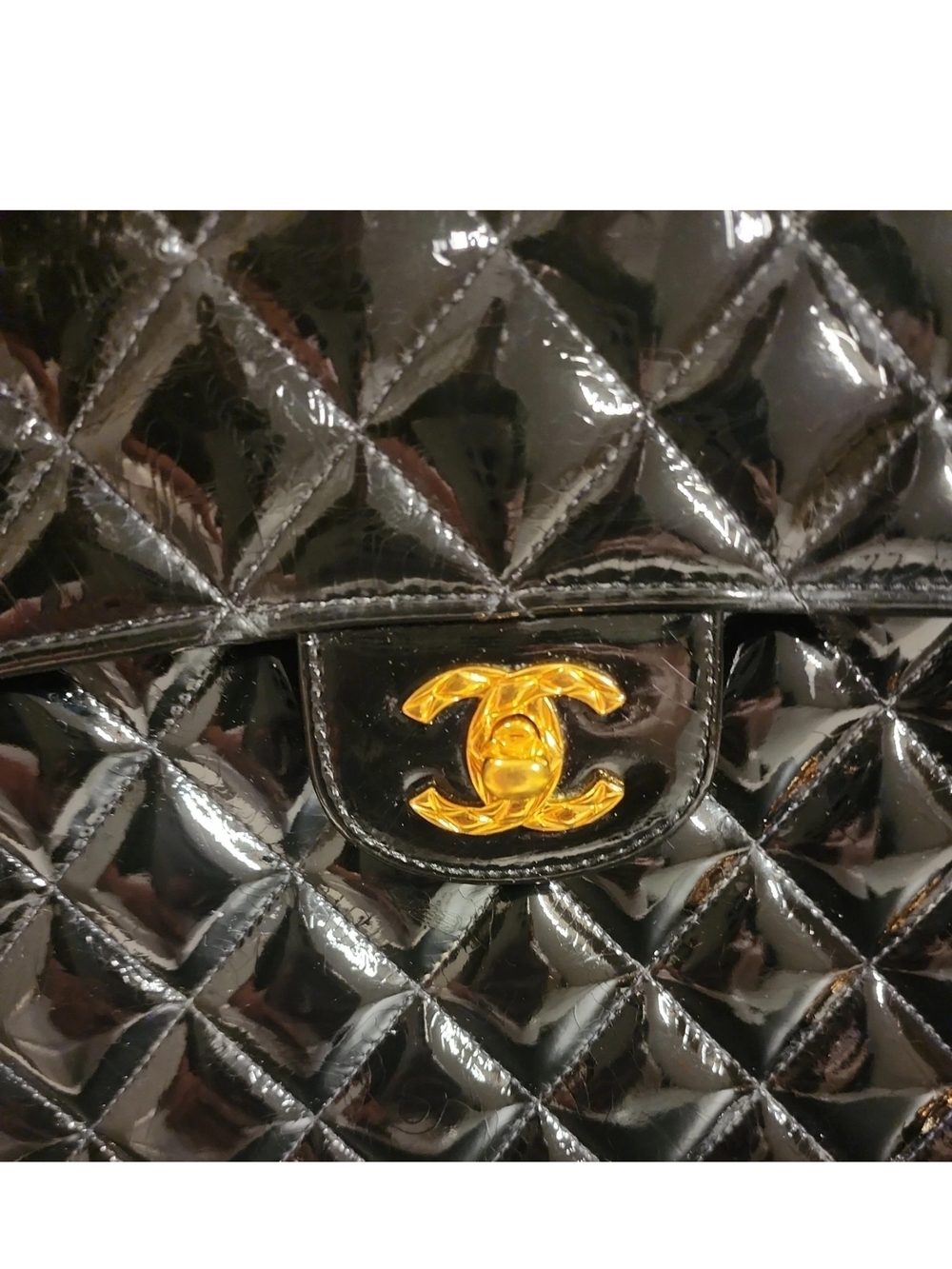 Authentic Vintage Chanel Black Quilted Patent Leather Bag - Picture 2 of 16